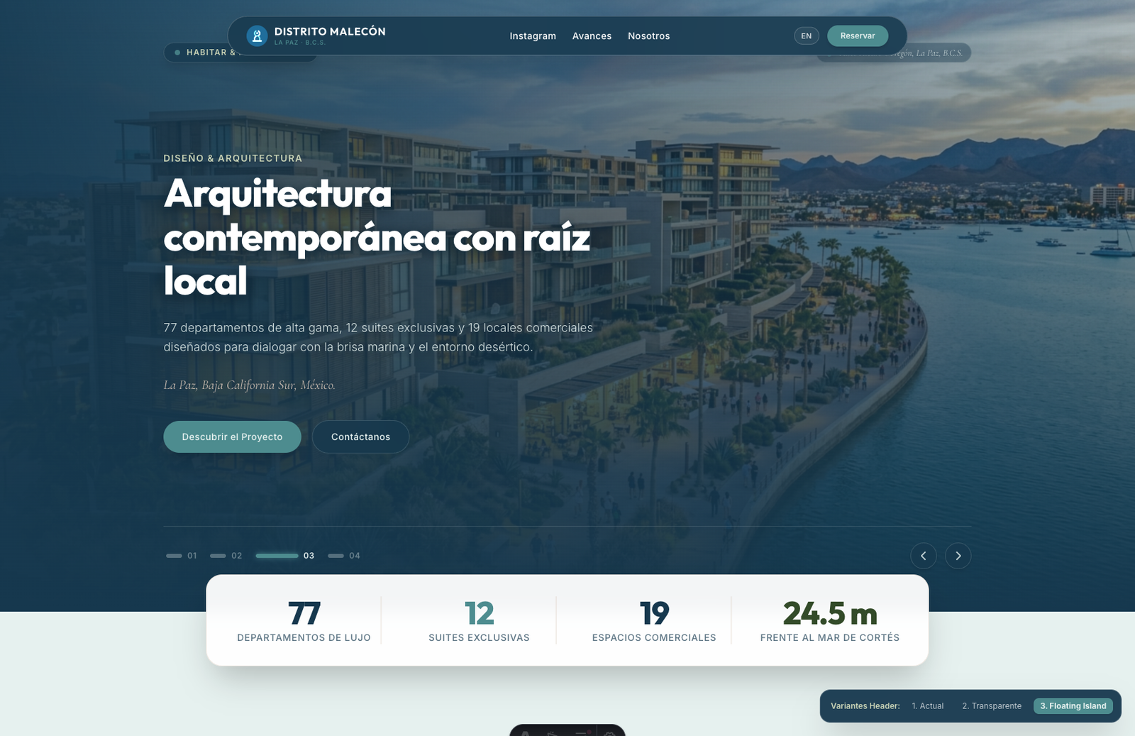 Header Isla Flotante Glassmorphism
